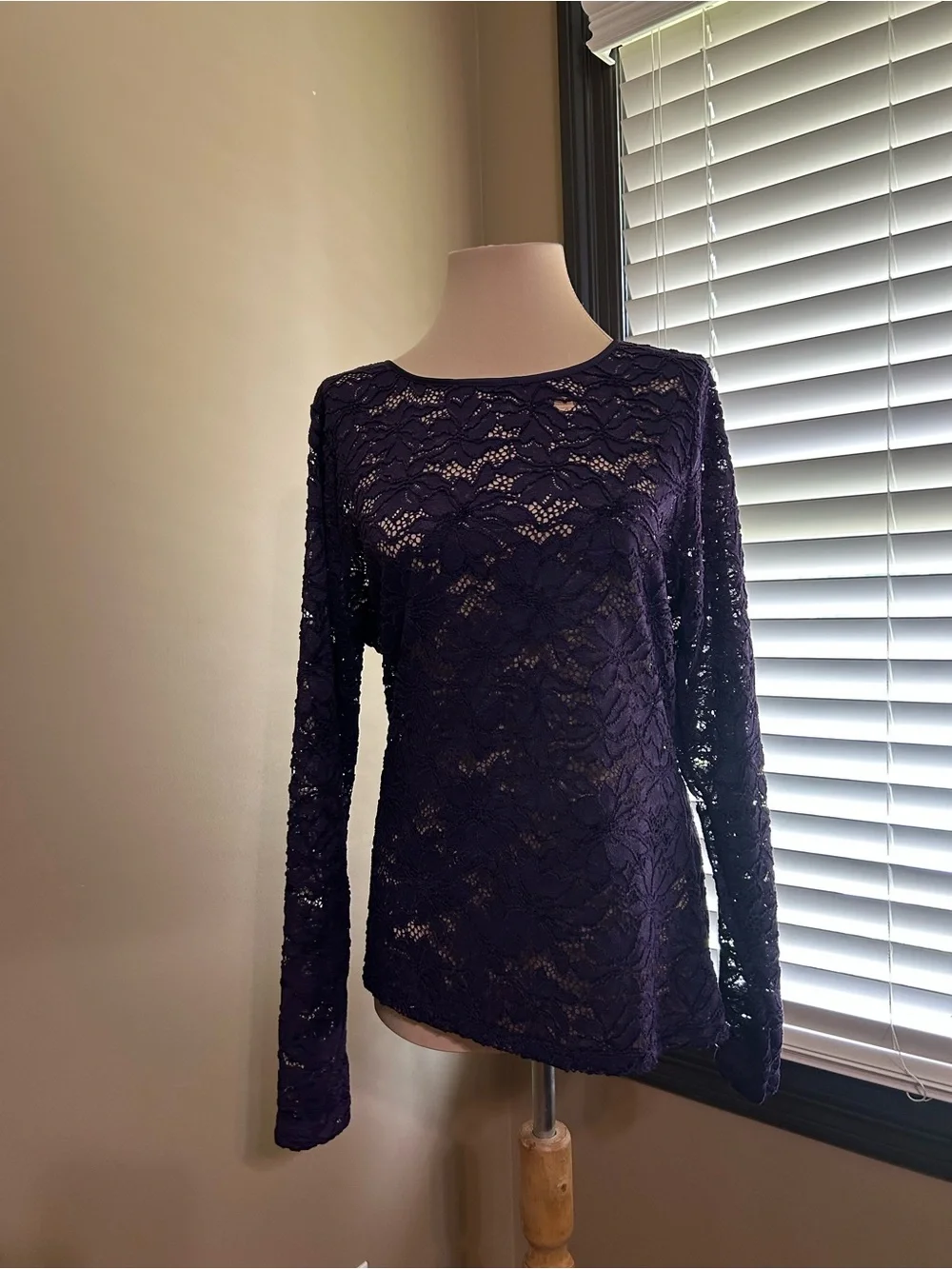 Lace Crew White House Black Market Navy Lace Long Sleeve Tee